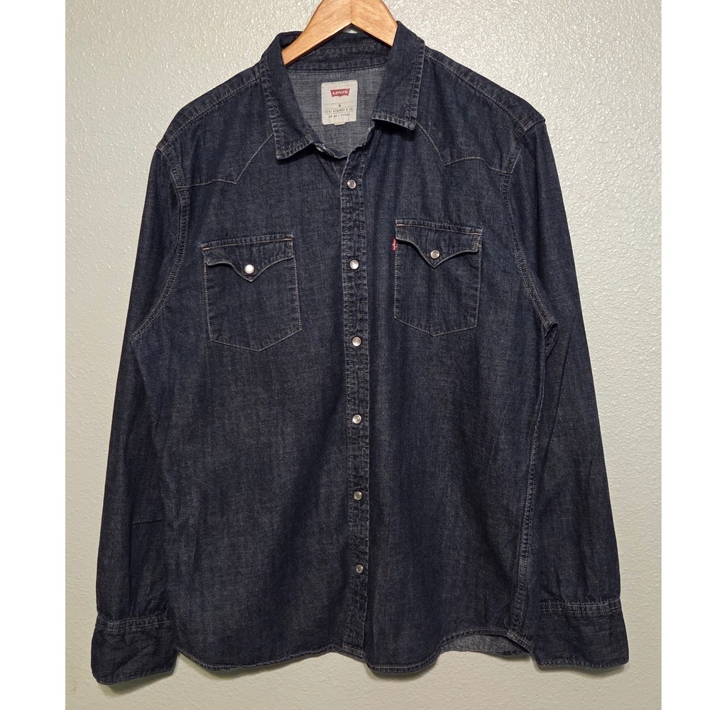 Levi's Pearl Snap Denim Button Up Women's XL Dark Wash Western Coastal Cowgirl
